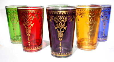 Moroccan tea glasses: bright colors, rich patterns and ornate gilding are all part of the packaging in the newest trend in tea drinking. While most Americans drink their tea from a cup, these exotic and heat resistant tea glasses are seeping into Western culture from places as distant as Morocco.